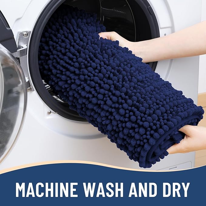 Arotive Luxury Chenille Bathroom Rug Mat, Extra Soft Thick Absorbent Shaggy Bath Rugs, Non-Slip Machine Wash Dry, Plush Bath Mats for Bathroom, Shower and Tub, 40x24, Navy