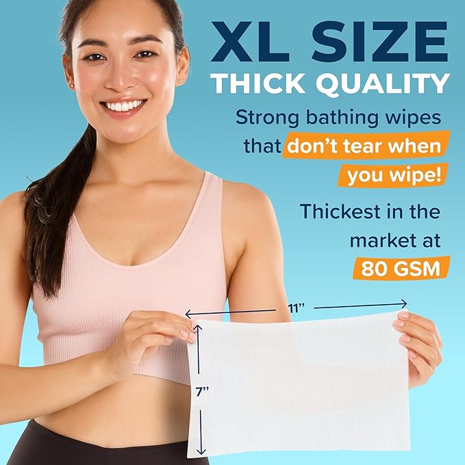 Body Wipes For Adults Bathing No Rinse 200pc XL - Ultra Thick Shower Travel Wipes For Personal Cleansing & Hygiene Essentials, Elderly Care, Incontinence Disposable Washcloths For Women Men