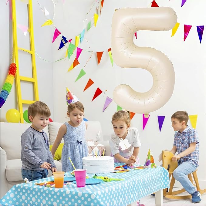 40 inch Cream White Number Balloon Giant Foil Helium Balloons Beige Number 5 Balloon for 5th Birthday Party Anniversary Decorations Supplies