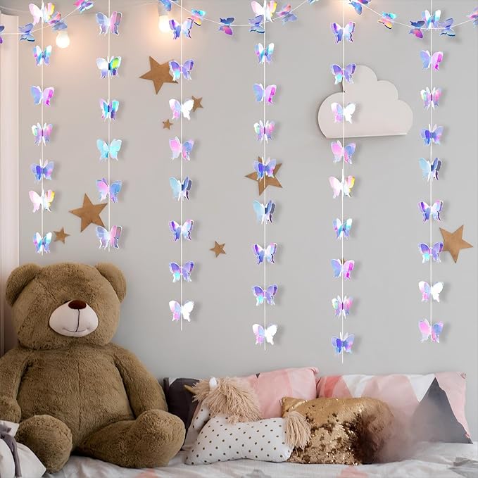 Zonon 8 Pieces 3D Butterfly Hanging Garlands Decoration Butterfly Paper Party Streamers Backdrop for Wedding Birthday Fairly Baby Shower Holiday Party Decorations (4.3 x 3.5 Inches)