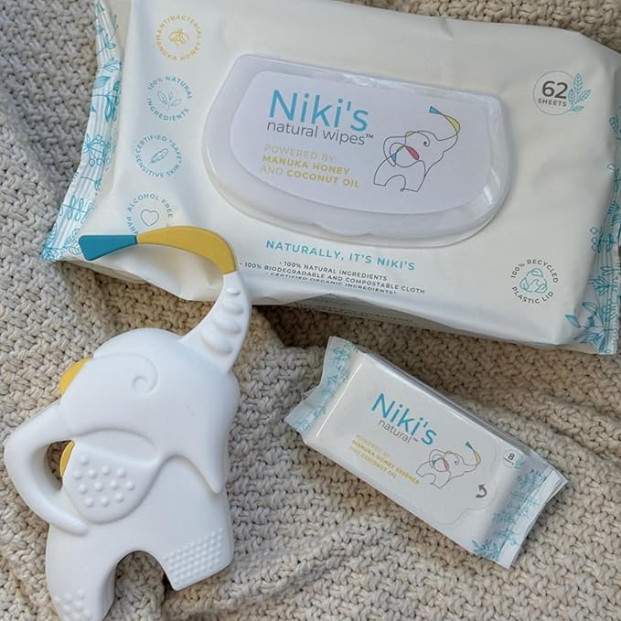 Niki's Natural Pocket Baby Wipes | Organic Baby Wipes Sensitive | Made with Manuka Honey and Coconut Oil, Unscented | EWG Verified | 320 Wipes (40 Pack x 8 Count Wipes)