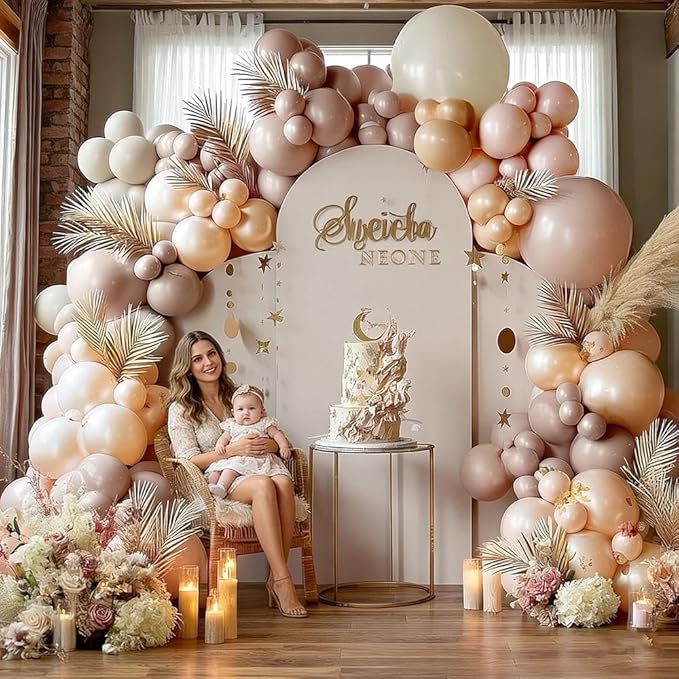 Blush Pink Balloon Garland, Double Stuffed Dusty Rose Pink Beige Balloons White Champagne Pearl Balloon Arch Kit for Baby Shower Birthday Bridal Shower Wedding Mother's Day Party Decorations