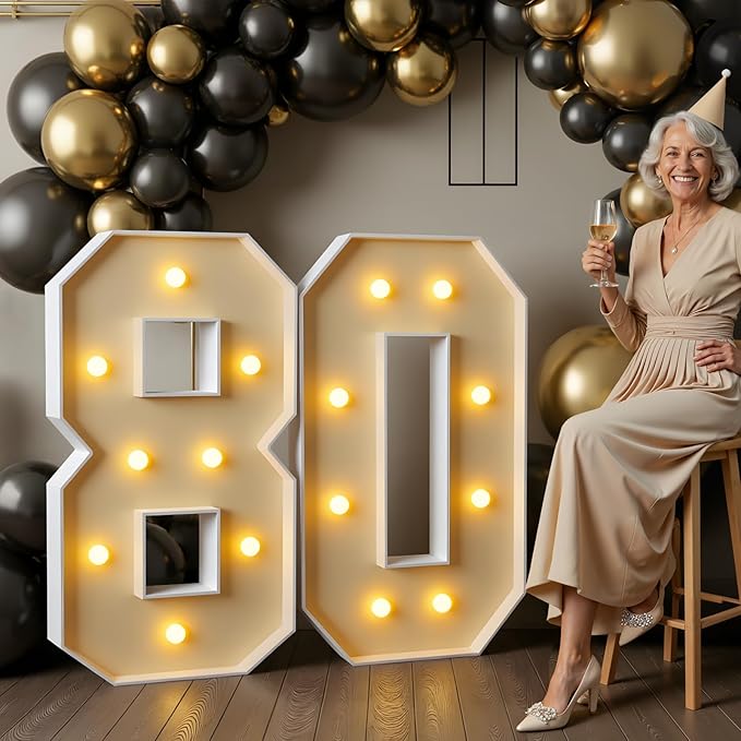 imprsv 3FT Light Up Numbers, Marquee Numbers 80th Birthday Decorations for Women Men, Large Light Up 80 Birthday Women Foam Board Anniversary Party Decorations Arch Kit (DIY)