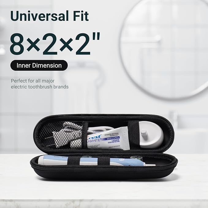 Nincha Compact Electric Toothbrush Travel Case, EVA Protective Storage Bag for Philips Sonicare/Oral-B, Waterproof Portable Carrying Case with Mesh Pocket & Elastic Bands (Black)