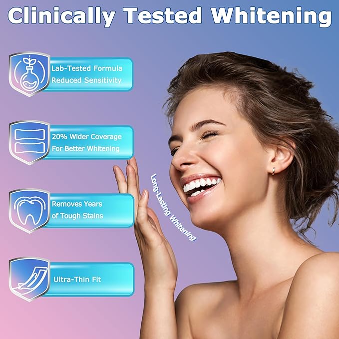 Premium Teeth Whitening Strips, Ultra-Thin, No Residue, Non-Slip, Enamel-Safe, Dentist Formulated for Professional Whitening at Home, 30-Min Fast Results, Deep Stains Removal Efficiently