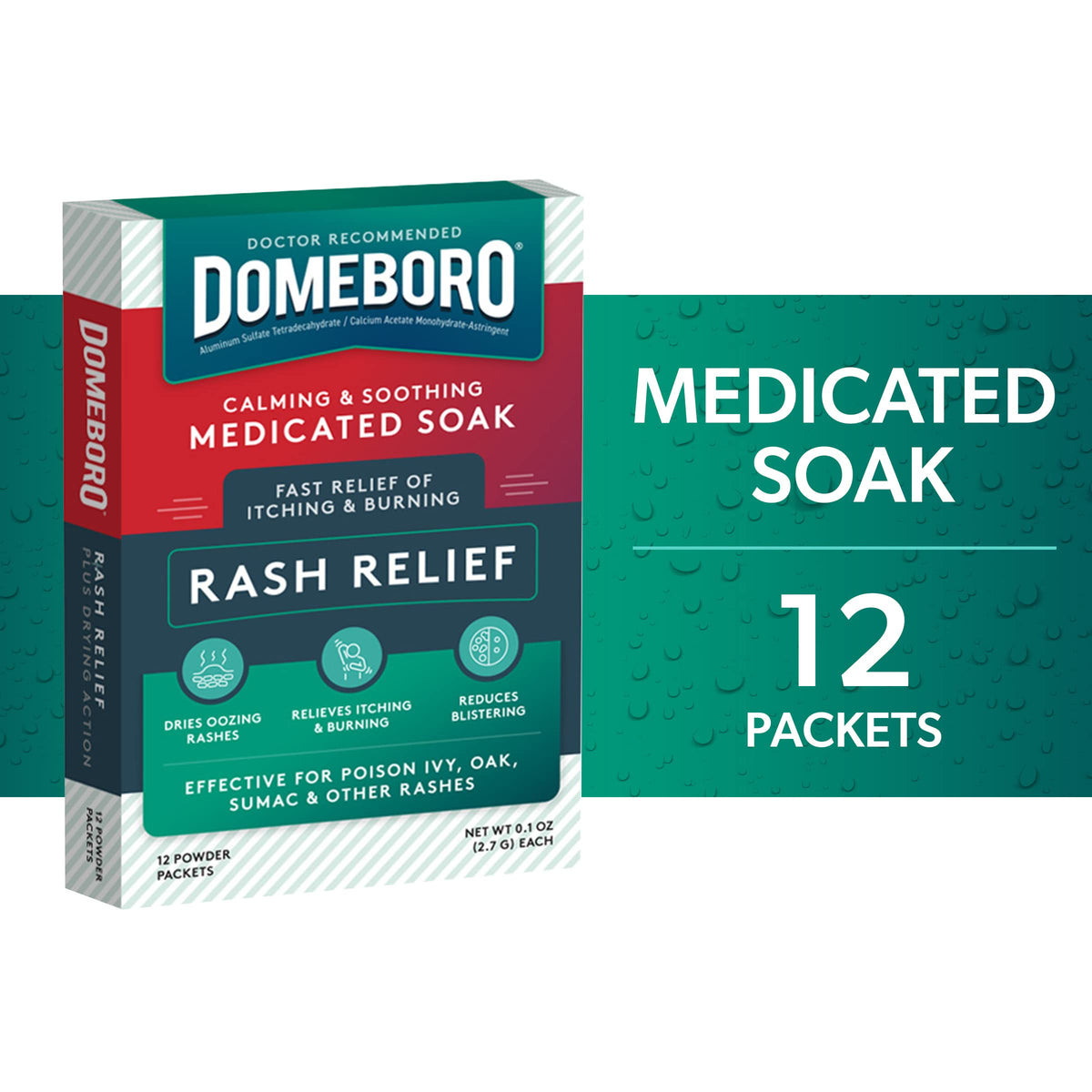 Domeboro Medicated Soak Rash Relief (Burow’s Solution), 12 Count (Pack of 1) - Packaging May Vary