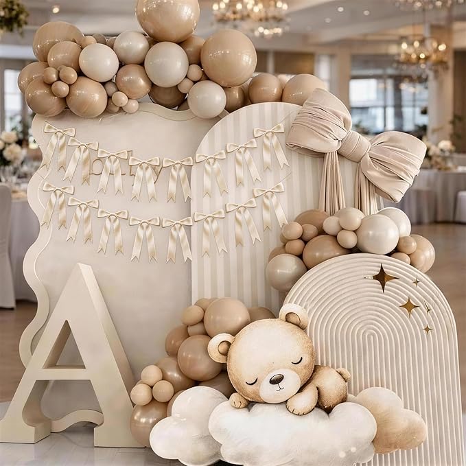 2 Strings Cream Bow Garland Banner Decorations, 16Pcs Pre-Strung Satin Ribbon with 6.7ft Chain for Ivory White Ribbon Bow Coquette Room Birthday Baby Bridal Shower Wedding Bachelorette Party Decor