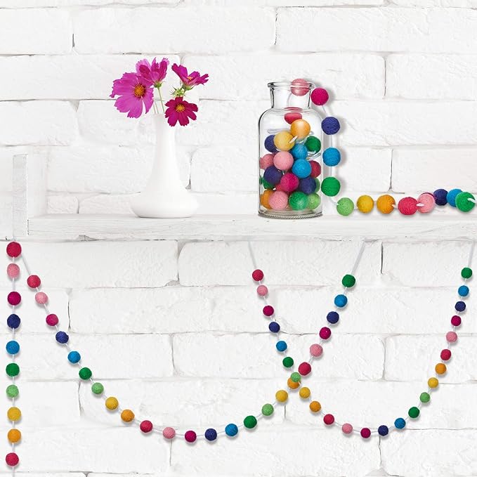 Boao 3 Pieces Wool Felt Ball Garland Colorful Pom Pom Garland Handmade 6.5 Feet Long 24 Balls Felt Banner for Wall Christmas Tree Decoration (Rainbow)