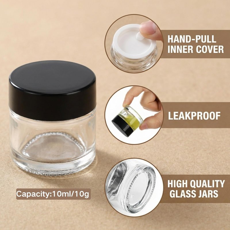 Coloch 70 Pack 10ml Mini Glass Sample Jar with Airtight Lid, 10 Gram Glass Cosmetics Jar Clear Round Lip Balm Container for Cosmetics, Lotion, Cream, Samples, Skincare, Travelling, Retail Store