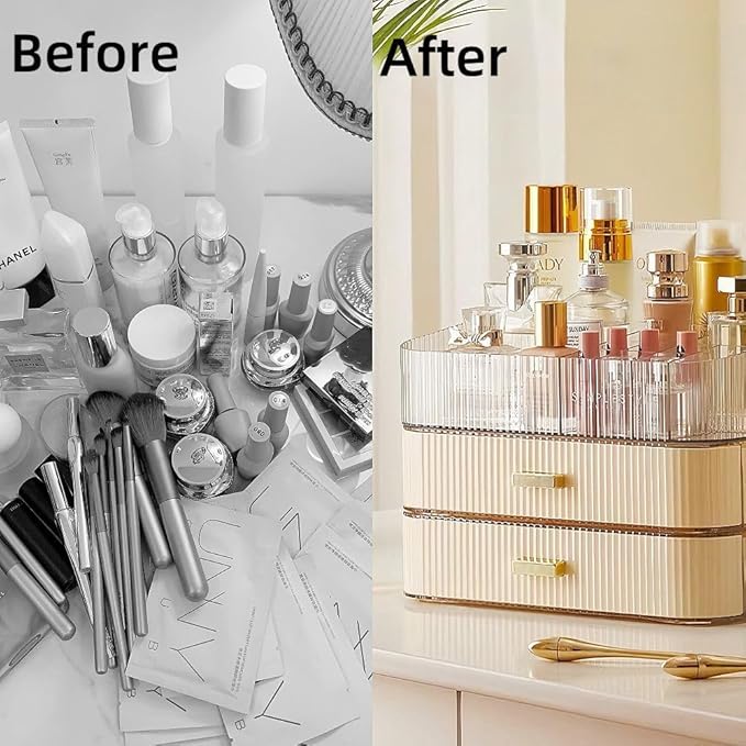Makeup Organizer with Drawers Stackable Skincare Cosmetic Makeup organization for vanit Bathroom Desk Countertop (Cream)