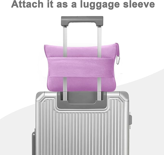 Travel Blanket and Pillow Compact, Premium Soft 2 in 1 Airplane Blanket with Soft Bag Pillowcase，Hand Luggage Sleeve and Backpack Clip (Solid Purple)
