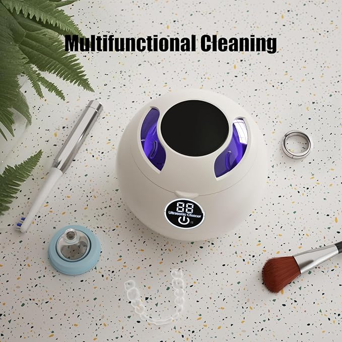 Retainer Cleaner Machine 45kHz Ultrasonic Dental Retainer Cleaner with 3 Modes and Digital Timer Mouth Guard for Retainer Clean, Denture Clean, Night Guard, Braces, Aligner, Jewelry 200ML (Off White)