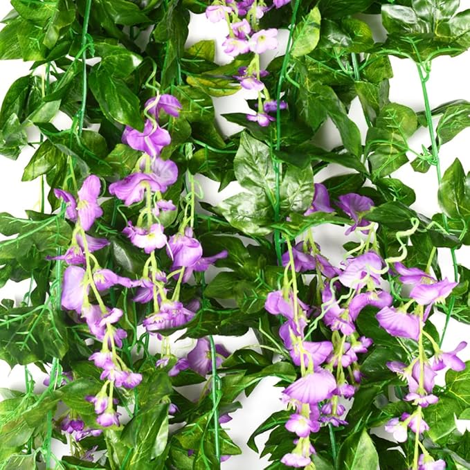 5pack Wisteria Garland Artificial Flower Garland Fake Wisteria Vines for Wedding Floral Decor-Total 36 Ft (Light Purple)