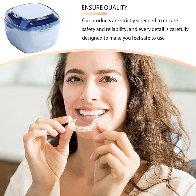 Denture Bath Case - Double Layer Retainer Container for Denture Cleaning Cup | Portable Mouth Guard Case for Dentures Jewelry Small Items, Travel Friendly Storage with Secure Lid, Easy to Carry