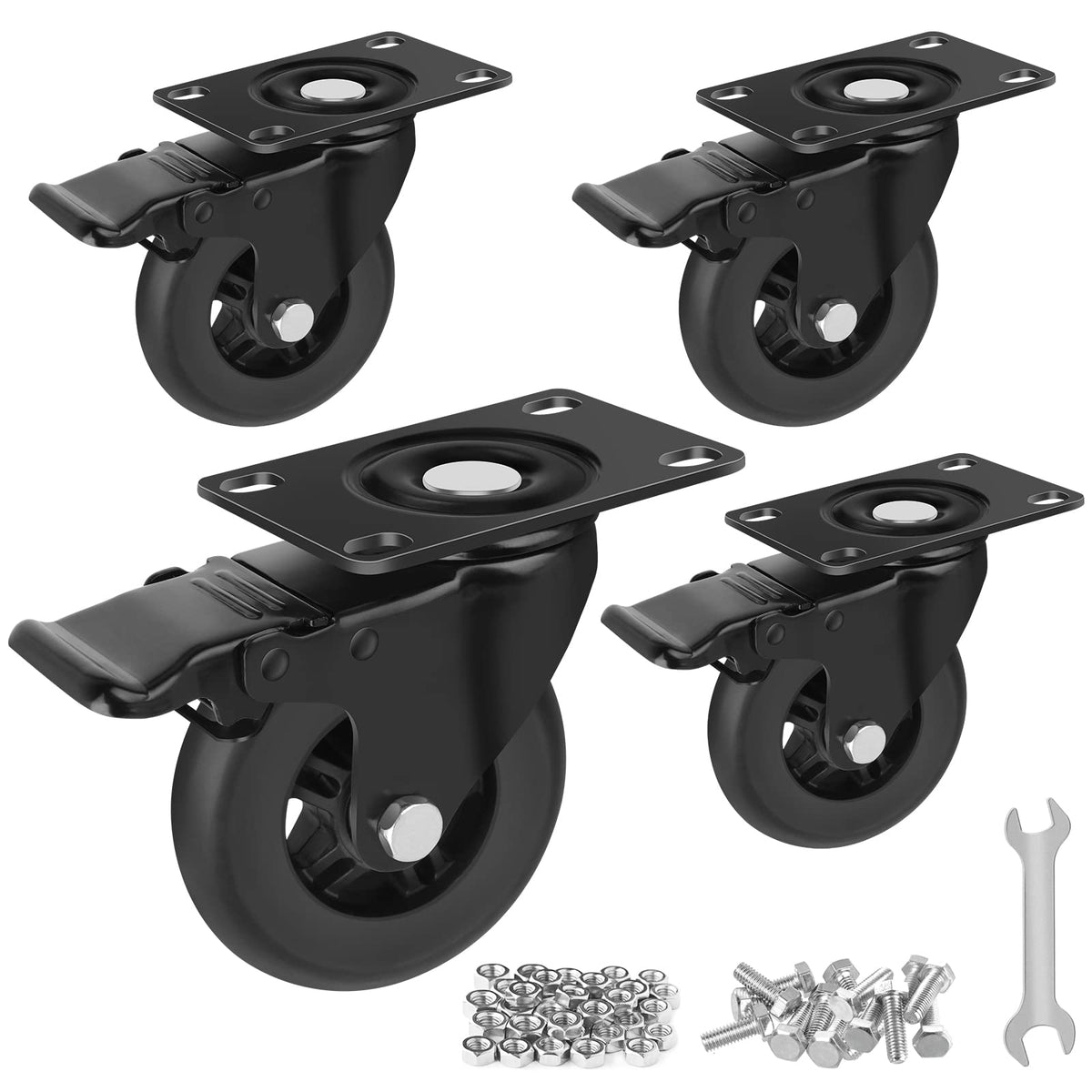 Apllamo 4" Casters Set of 4 ，4 Heavy Duty Quiet Casters, Max Load 22000LBS. Suitable to do Soft Wheels for cart ，Caster Wheels Glide Quietly and Protect The Floor, casters Set of 4 Heavy Duty.