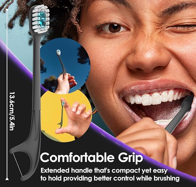 Pinkart 5 in 1 Disposable Toothbrushes with Toothpaste – Individually Wrapped Mini Travel Toothbrushes with Prepasted Toothpaste, Mouthwash Beads, Floss & Tongue Scraper | to-Go Oral Care (48 Count)