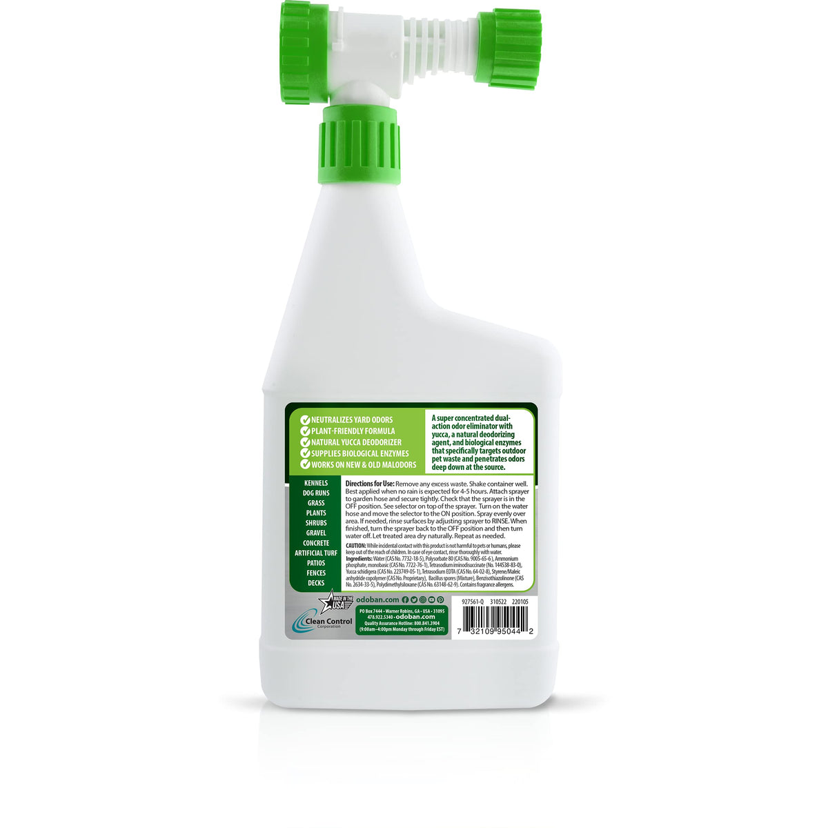 OdoBan Outdoor and Yard Odor Eliminator, Plant-Friendly Formula, Made in the USA, Clean Fresh Scent, 32 Fluid Ounce Bottle with Hose End Sprayer, 6-Pack