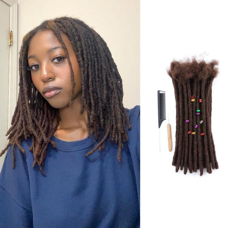 Coriario Dark Brown Locs Extensions Human Hair 8 Inch 30 Strands 0.6cm Dreadlock Extensions Human Hair Dread Locks for Men 4#
