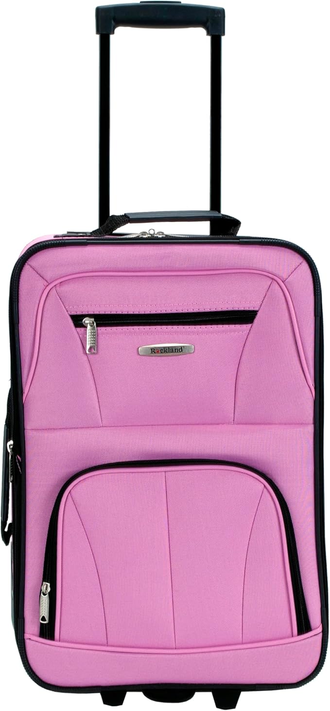 Rockland Fashion Softside 2 Piece Luggage Set, Expandable, (14" Tote/19" Upright), Pink