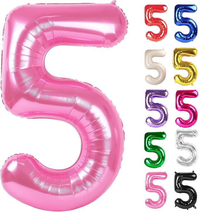 Pink Number 5 Balloon 40 Inch, 5 Balloon Number, 5th Birthday Decorations, Pink Party Supplies for Boys Girls