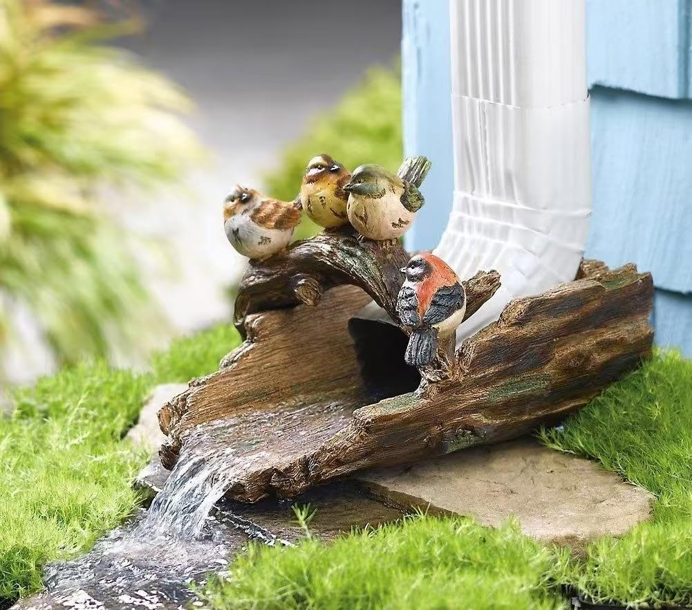 Bird Gutter Downspout Statue Splash Block Outdoor Garden Decoration, 11.4” x 6.9” Gutter Extender Diverter Rain Guardian Statues for Patio, Yard Accessory, Resin Decorative Concrete Pond Koi Decor