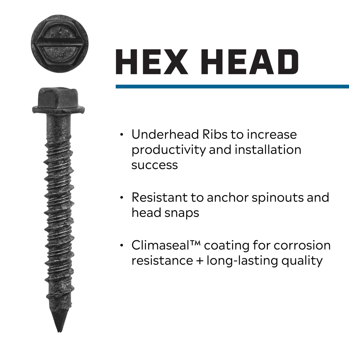 Tapcon 1/4 x 2-3/4 Inch Black Hex Head Concrete Anchors, 300 PCS, Corrosion Resistant Climaseal™ Coating, Heavy-Duty Concrete and Masonry Screws, Superior Holding Strength, Drill Bit Included