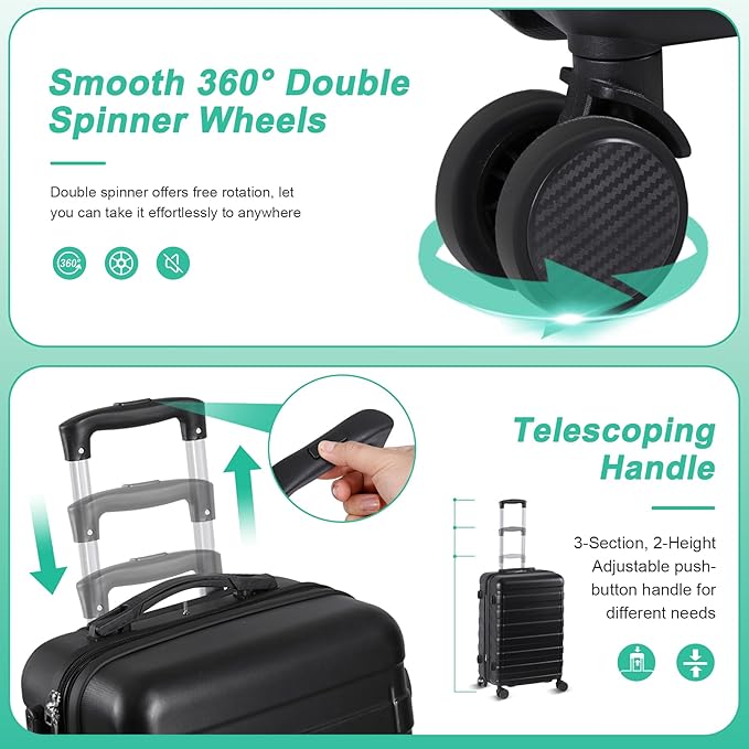 LEMY Luggage Set 3 Piece Hardside with TSA Lock,Expandable Spinner Wheel Suitcases,Lightweight Durable Hardshell Travel Luggage with 8 Wheels for Carry On and Checked(21,26,30Inch),Black