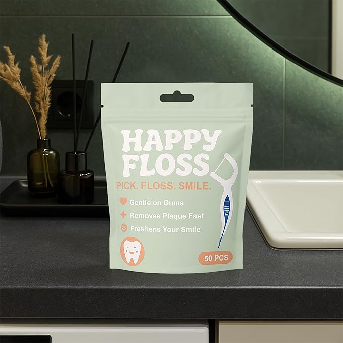 Premium 2-in-1 Dental Floss Picks with Soft Dental Pick – Dual-Action Floss Sticks for Plaque Removal, Gum Care – 50 Count
