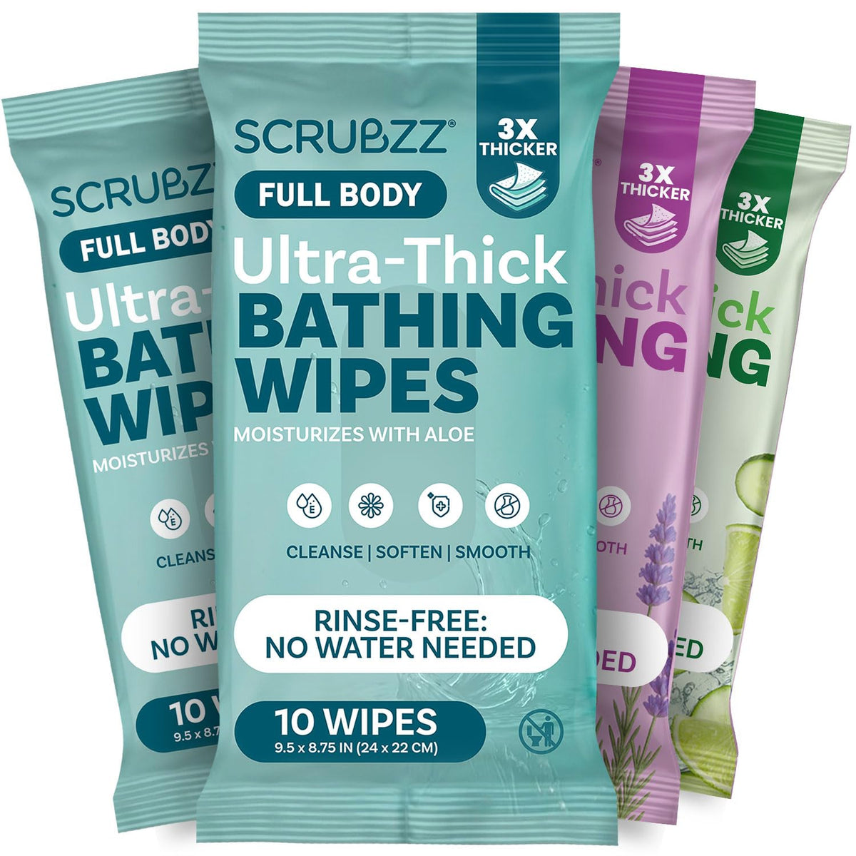 Extra Large Bath Wipes for Adults Bathing No Rinse - 40 Ultra Thick Disposable Body Cleansing Wipes for Men, Women & Elderly - Great for Gym, Camping, Post Surgery - Variety Pack