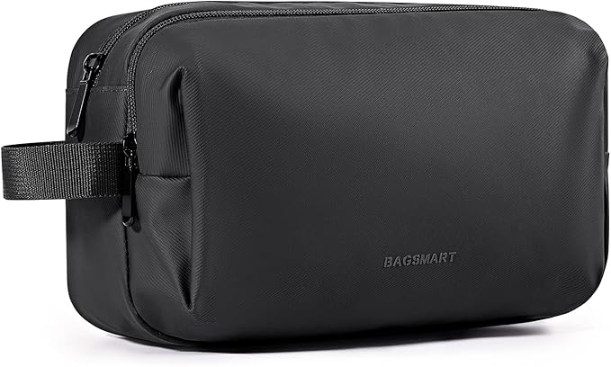 BAGSMART Toiletry Bag for Men, Travel Toiletry Organizer Dopp Kit Water-resistant Shaving Bag for Toiletries Accessories, Door Room Essentials,Black-basic