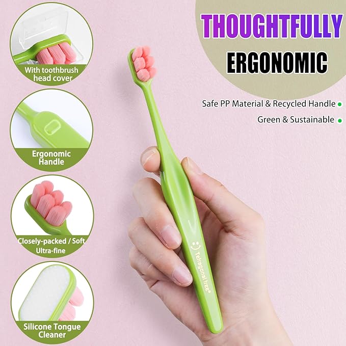 6 Pack Extra Soft Toothbrushes for Adults - 10,000 Ultra Soft Bristles for Sensitive Teeth & Receding Gums | Dentist Recommended Gentle Cleaning | BPA-Free | Dopamine Colors