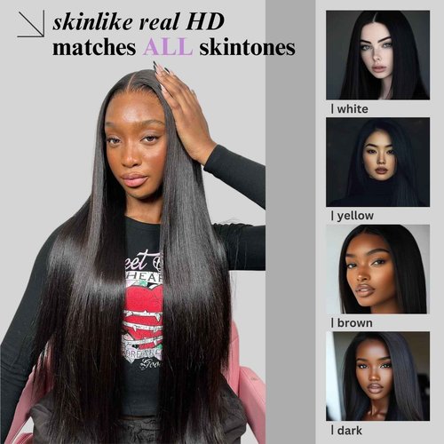 VINOVILLO 6x6 Skinlike Real HD Lace Closure Only Straight Ultra Thin Invisible Lace Virgin Human Hair Closure Pre Plucked Natural Hairline Sew In Closure Piece 16 Inch Natural Black