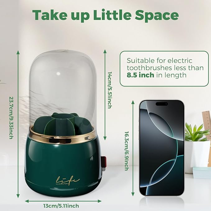 Toothbrush Holders for Bathrooms, Rotating 7 Slots Toothbrush Holder with Cover, Kids Electric Toothbrush and Toothpaste Holders for Caddy for Bathroom Vanity, Sink, Countertop, Dark Green