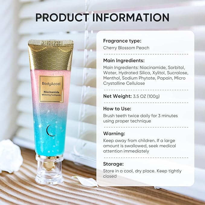BodyAccel Niacinamide Whitening Toothpaste – Natural Whitening Toothpaste with Niacinamide, Gentle Formula for Brighter Teeth & Fresh Breath, 2-Pack (2)