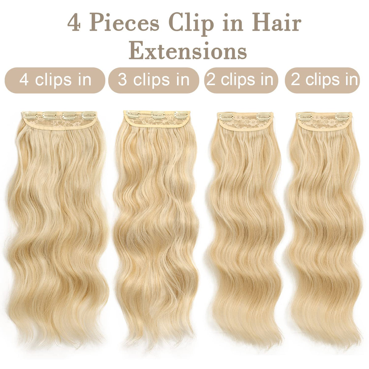 Nnzes Clip in Long Wavy Hair Extension 4PCS Thick Hairpieces Double Weft 20 Inch Synthetic Blonde mix Bleach Blonde Hair Extension for Women