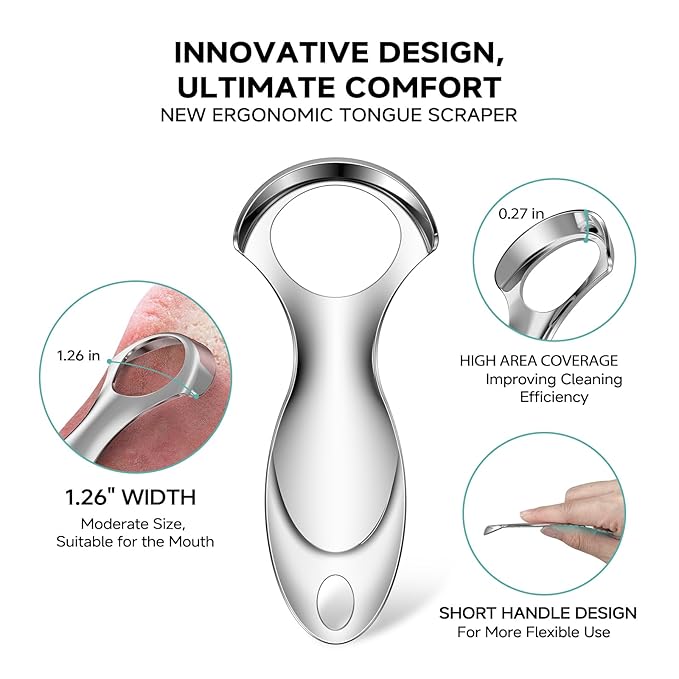 RONAVO Tongue Scraper Tongue Cleaner (New Series) Tongue Scraper for Adults Portable Storage Tongue Coating Removal Bad Breath Care Metal Tongue Scraper with Blue Carrying Case