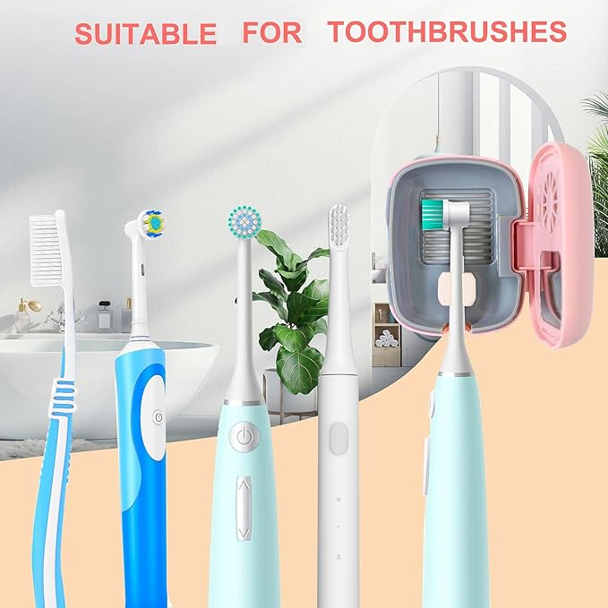 Mini Travel Toothbrush Cover with Air Drying Fan, Toothbrush Travel Case with Drying Lamp Rechargeable Portable Toothbrush Container Toothbrush Holder (Pink)