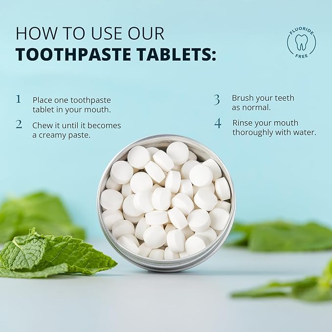 J&L Naturals Toothpaste Tablets | 62-Pack Travel-Friendly Toothpaste | Fluoride + Plastic Free, Vegan, Cruelty Free, Sustainable | Woman-Owned Small Business (Mint, 62 Count (Pack of 1))