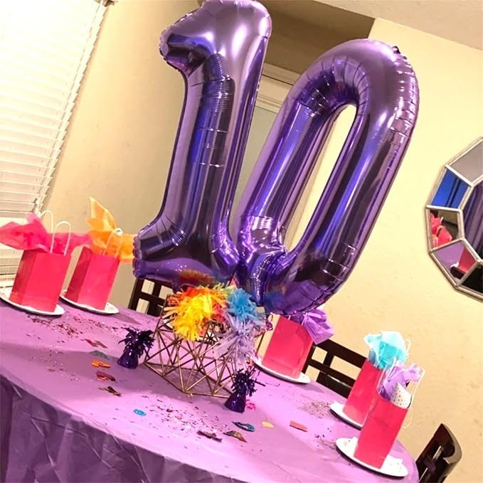 60th Birthday Balloons Purple for Women, 40 Inch Giant Mylar Foil Number 60 Balloons Self Inflating, Purple Digit 6 & 0 Helium Balloons for 60th Anniversary Party Decorations Supplies