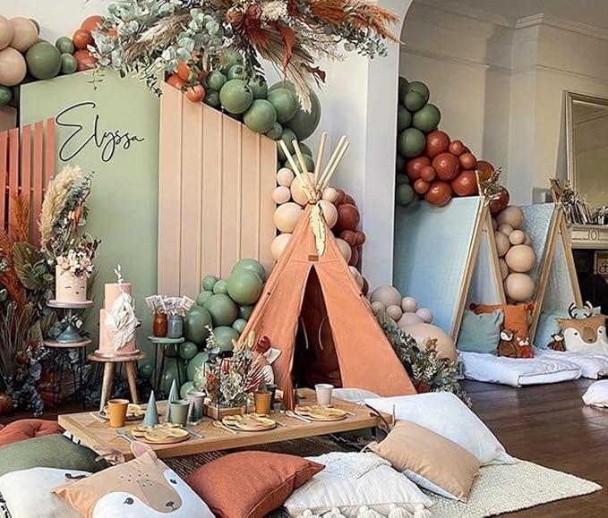 PageebO Sage Green Brown Balloon Arch Kit for Woodland Baby Shower Decoration Birthday Wedding Engagement Anniversary Picnic or Any Friends & Family Party Decorations
