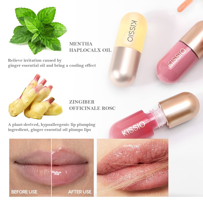 KISSIO Lip Plumper,Color Lip Plumper Gloss,Shimmer,Plant Extracts Plumping Lips Serum,Moisturizing Gloss for Fuller Lips and Hydrated,5.5ml,01 Lemonade