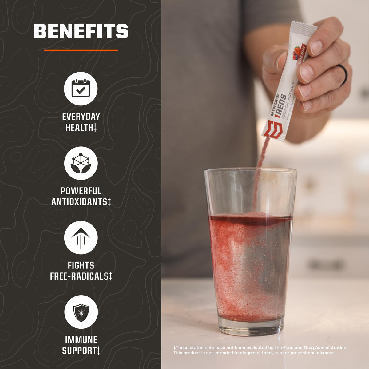 MTN OPS Reds Super Reds Antioxidant Drink Powder Daily Health Blend with Phytonutrients Free Radical Support 30 On The Go Stick Packs