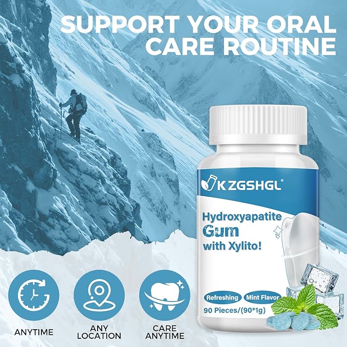 Remineralizing Gum, Hydroxyapatite Gum, 90 Pieces, Xylitol Gum, Good for Teeth Remineralization, Sugar-Free Mint Chewing Gum with Xylitol, Two pills after meals to freshen breath and clean teeth