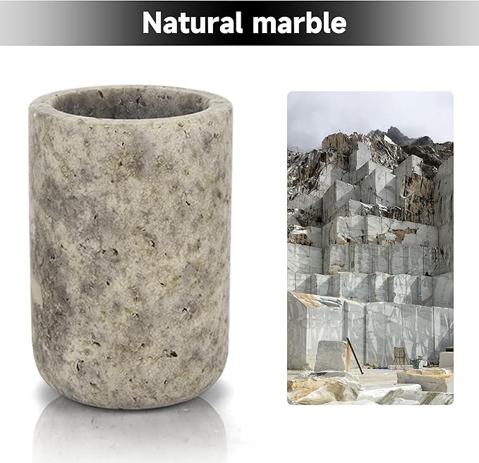 Natural Marble Toothbrush Holder for Bathroom Countertop Toothbrush– Waterproof Natural Stone Organizer with Non-Slip MakeupModern Bathroom Storage,Base, Razor(NS033)
