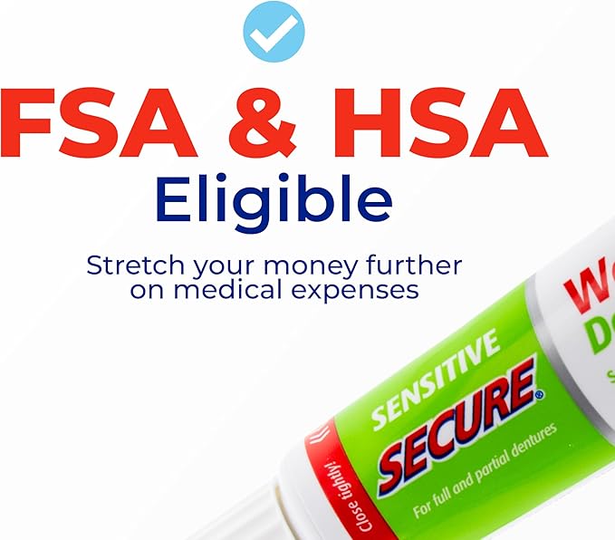 Secure Sensitive Denture Adhesive with Aloe Vera & Myrrh – 12-Hour Max Hold – Patented Waterproof Seal – for All Denture Types – Food Grade Ingredients – 1.4 oz