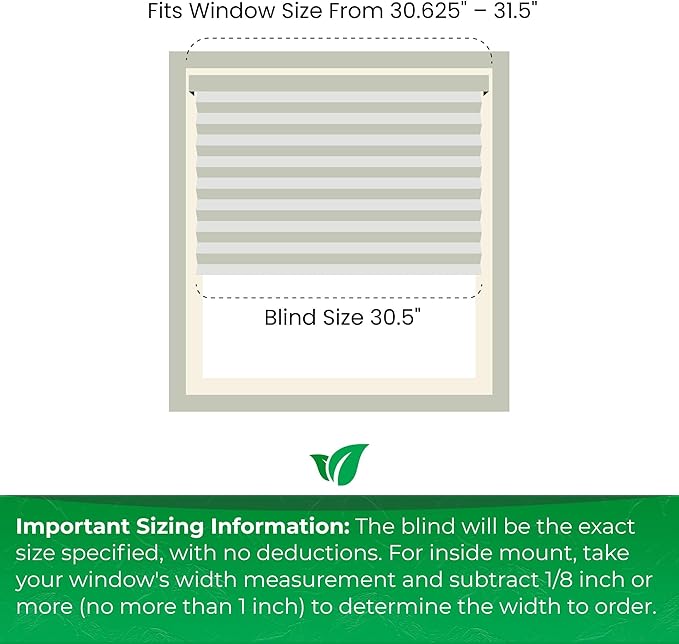 CALYX INTERIORS Cellular Honeycomb Shade, Light Filtering, Cordless, 3/8" Single Cell, 30.5" W x 60" H, White
