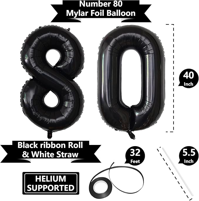 Number Balloons Black Party Balloon - Giant Number 10 Balloon, 40 Inch Large Balloon for Birthday Decorations, Black Party Supplies for Men Women