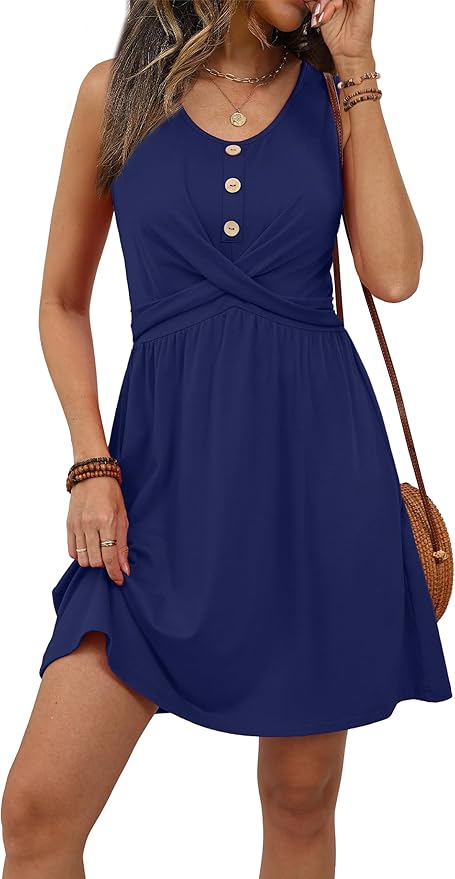 OFEEFAN Summer Dresses for Women Beach Fashion Sundresses Babydoll Dress Button Down Boho Dresses Cute Cross