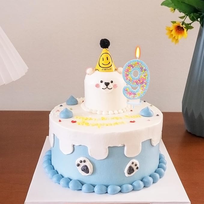 Birthday Candles - Number 9 Candle, Colorful Macaron Candles for Boys/Girls, Blue Cake Decorations, Blue Birthday Decorations, Cartoon Theme Party Supplies