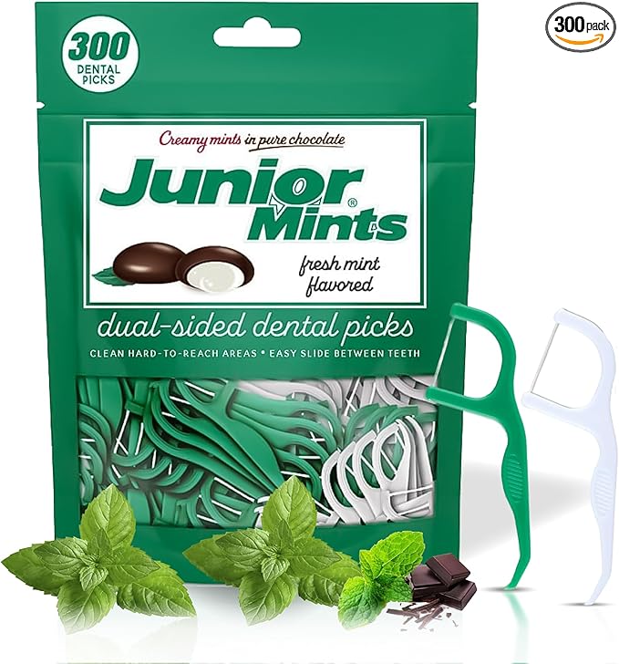 Flavored Floss Picks, 300 Count, Dental Floss Picks for Teeth with Fun Fruit Flavors, Flosser Picks for Adults and Children, | Mint Flavor